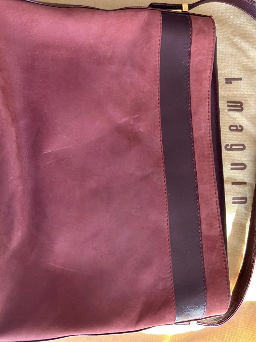 Vintage I MAGNIN Suede Leather Burgundy Saddle Bag Crossbody Purse 10